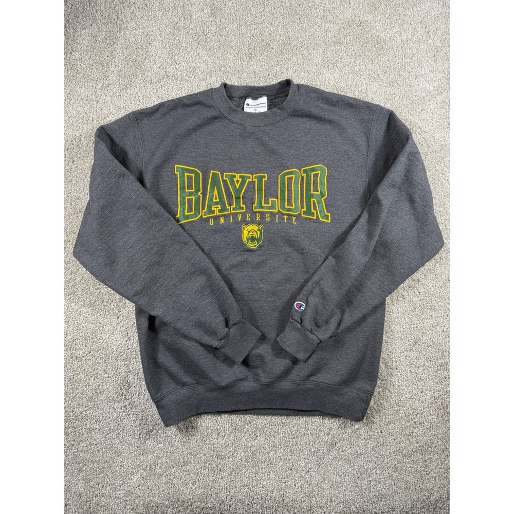 Champion Baylor University Bears Crewneck Sweatshirt Grey Yellow Green Size M
